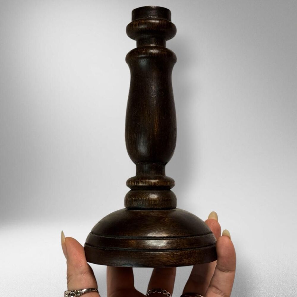 Vintage Style Dark Wood Candlestick Holder